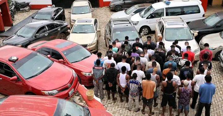 Six Exotic Cars, Pistols Recovered as EFCC Arrests 55 Yahoo Boys in Ogun